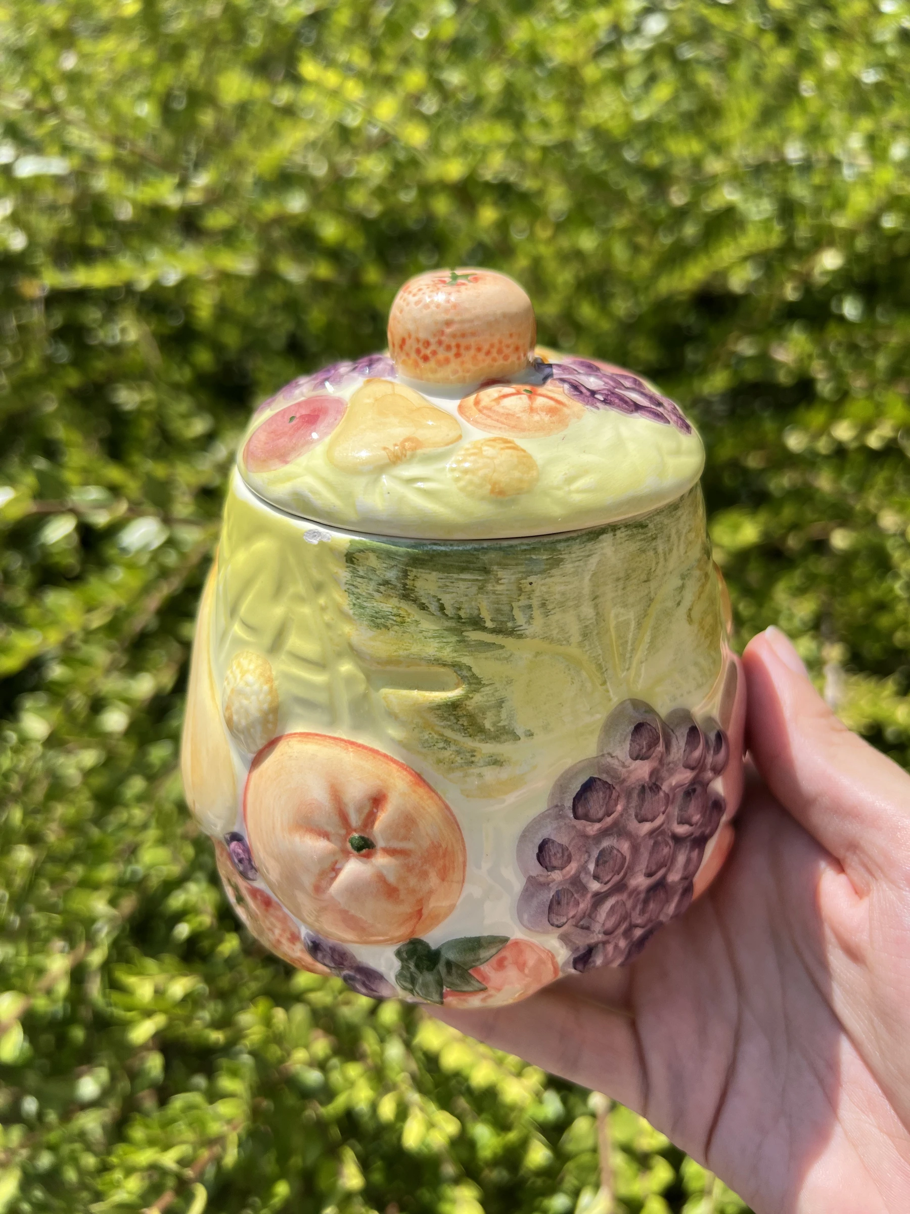 🍐 Lot 2 pots céramique barbotine fruits vintage WHAT'S avec couvercle – photo 2